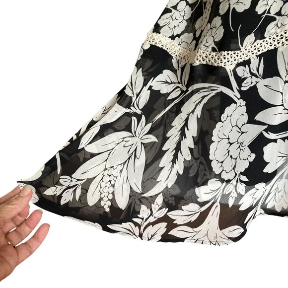 Loft Outlet Sleeveless Print Boho Dress, Sz Small, Chiffon Ruffle Tassel Lace - Picture 7 of 12